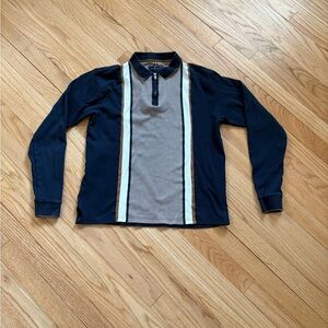 Navy and Gray Long Sleeve Polo Shirt